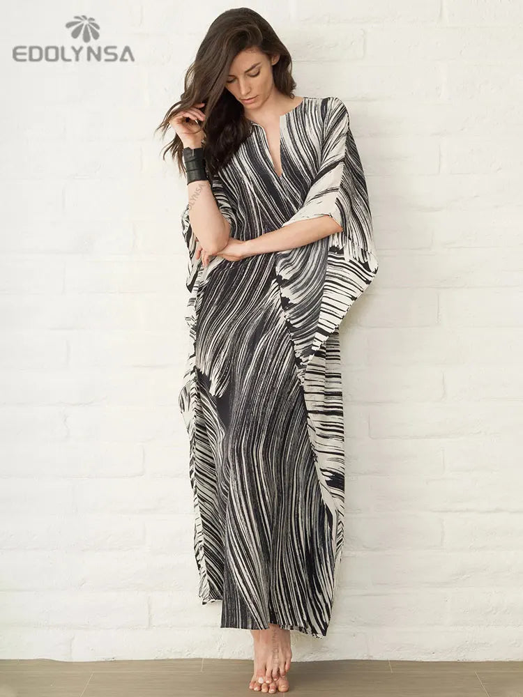 Embroidered 3/4 Sleeve Cotton Kaftan Swimsuit Cover Up Lounging Robe . 14 Designs