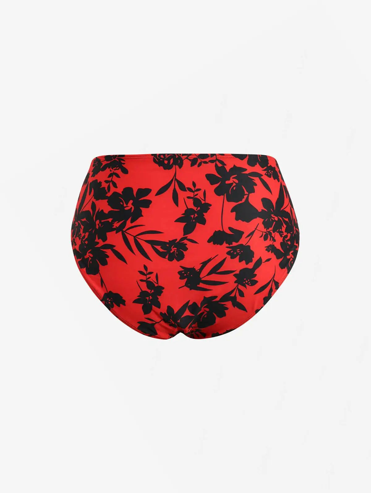 Sizes to 4XL, Red & Black Floral Tankini, 3-Piece with Skirt, Halter Neck, High Waist, Removable Padding, High Stretch Fabric