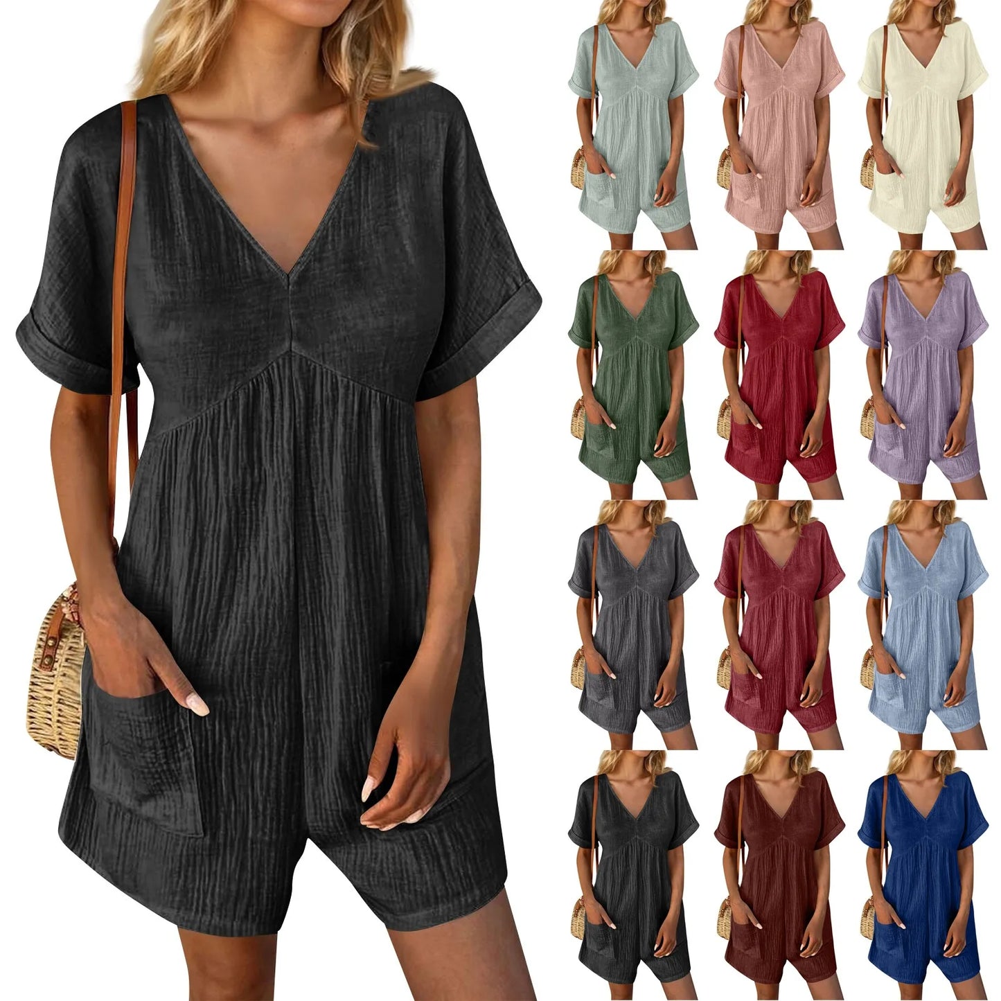 Up to 3XL Short Casual Jumper with short sleeves. V Neck with Pockets Various Colors