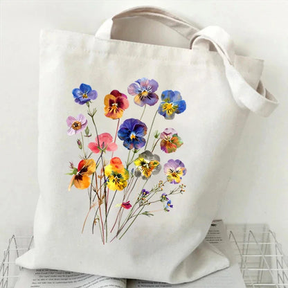 Artistic Watercolor Floral Pattern Canvas Shoulder Tote Bag . PERFECT TO USE AS A GIFT BAG INSTEAD OF PAPER