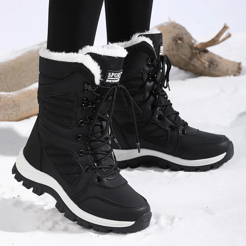 High-top Waterproof Snow Boots, Thick Plush Warm Insoles, Tie Up, Come in Army Green, White, and Black