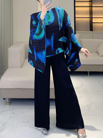 Pleated Striped Shawl, Fashionable Striped, Casual Outerwear, Versatile, Bat Sleeve Cape