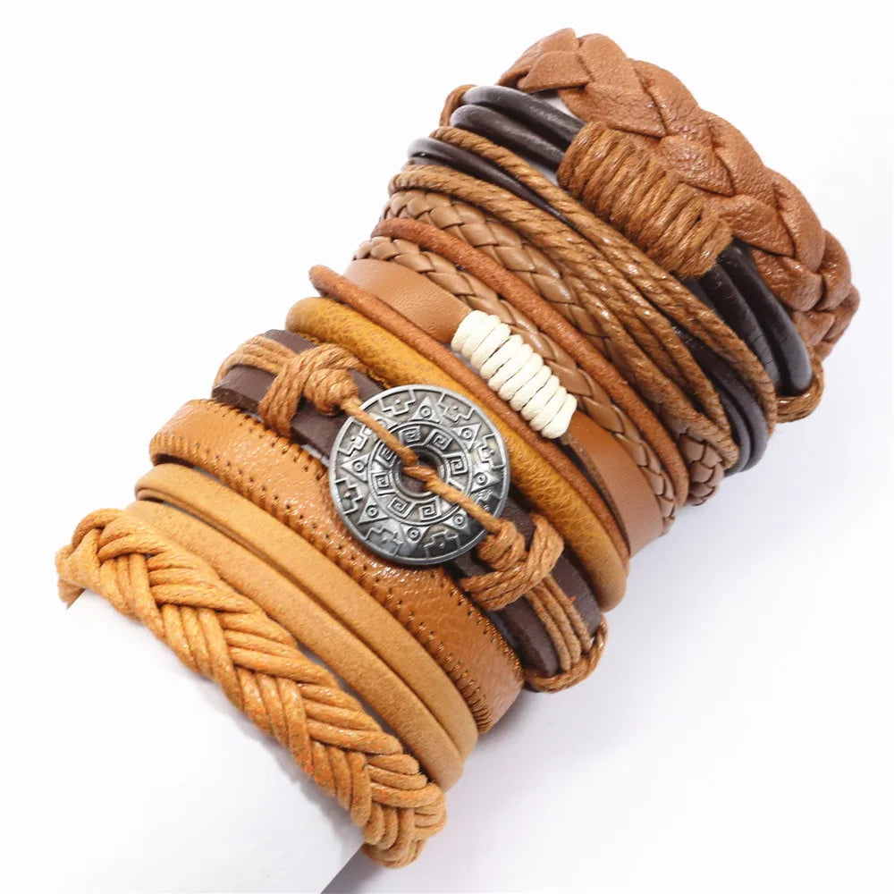 10 Pcs/set Black Wrapped and Woven Handmade Bracelets Male or Women Leather Bracelets