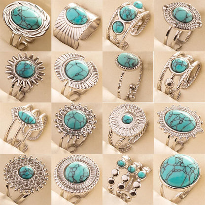 1pc Boho Turquoise Ring Stainless Steel Light Blue Gemstone Silver Adjustable Ring