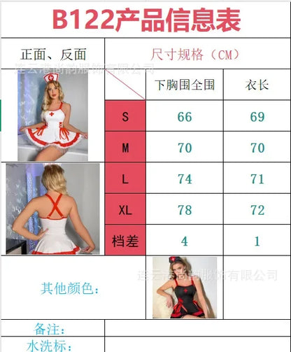 Sexy Nurse Costume Set with Red Cross Detail Mini Dress Halloween Party Wear in black or white
