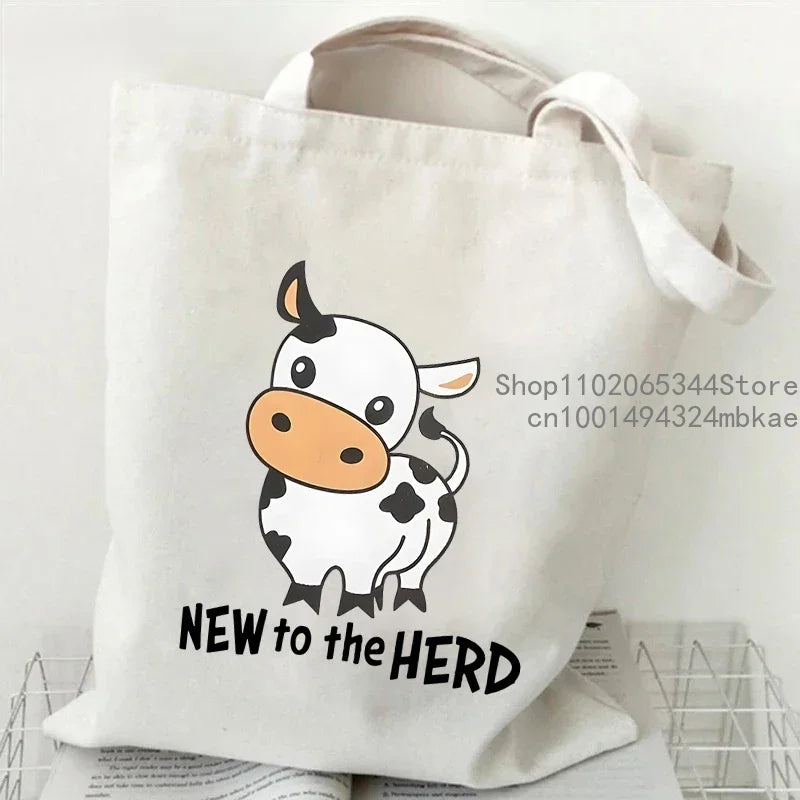 "Sorry I'm A Bit Moody Today" Canvas tote Bag Cartoon Cow Graphic Casual Handbag Side Bag