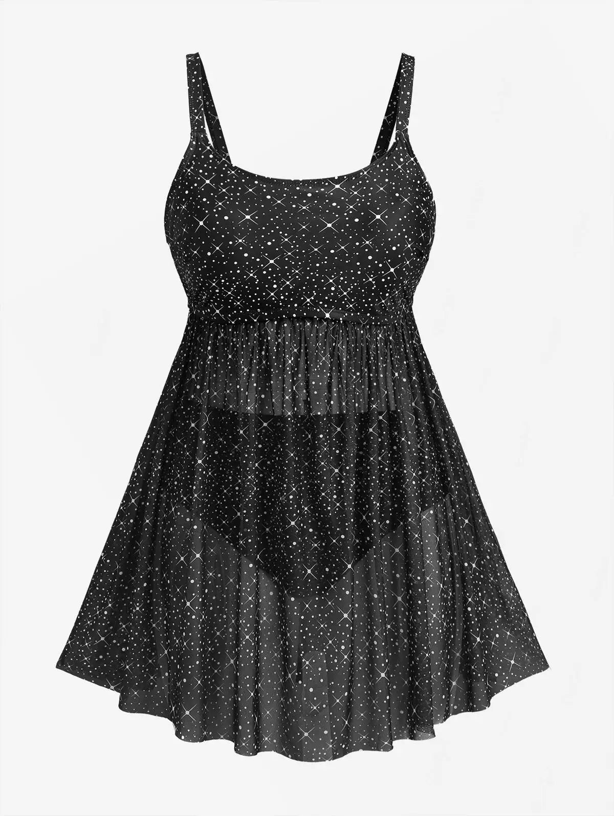 Sizes to 5XL Glitter  Star PRINT Tankini Swimsuit  2Piece with Adjustable Halter Straps and Natural Waisted Bottom