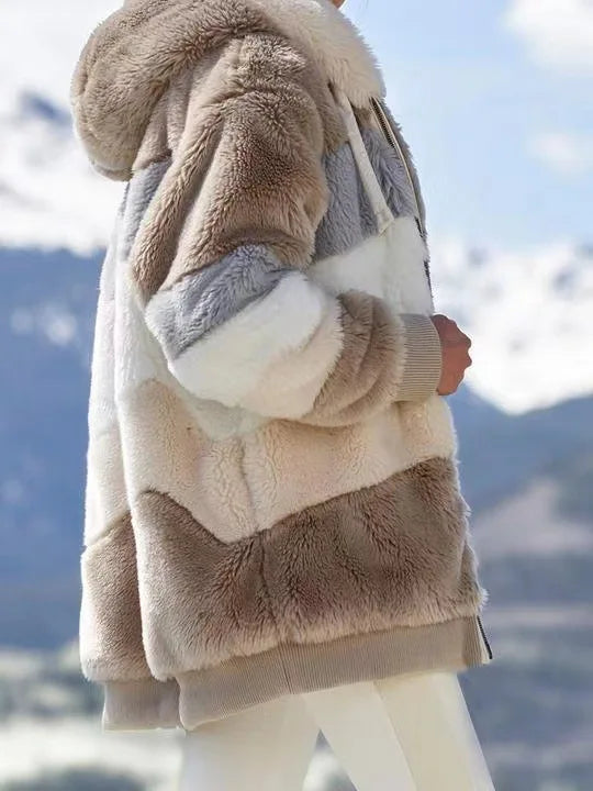 Oversized Warm Plush Jacket with Pockets, Hood, and Zipper Front, Loose, Cozy Fit. comes in 10 Colors