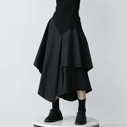 Boho Gothic Irregular Hem Coulottes Sizes to 2XL High Waist White or Black Long Skirts in Brown, Black, and White