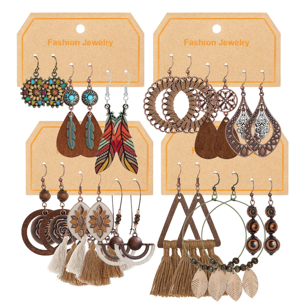 3 Pairs of Boho Vintage Earrings Dangle Earrings with an Ornamental Tribal Element .  7 different pallets