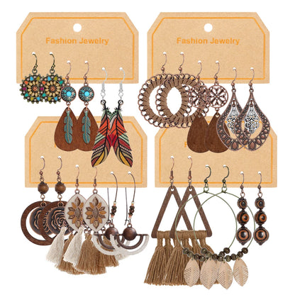 3 Pairs of Boho Vintage Earrings Dangle Earrings with an Ornamental Tribal Element .  7 different pallets