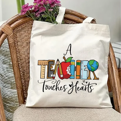 Retro Teacher Canvas Tote Bag "JOY! TEACHERS Change The World" A GREAT GIFT BAG TO PUT YOUR TEACHER'S GIFT IN!!!