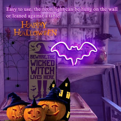 Moon and Bat Halloween Decorative LED Neon Light