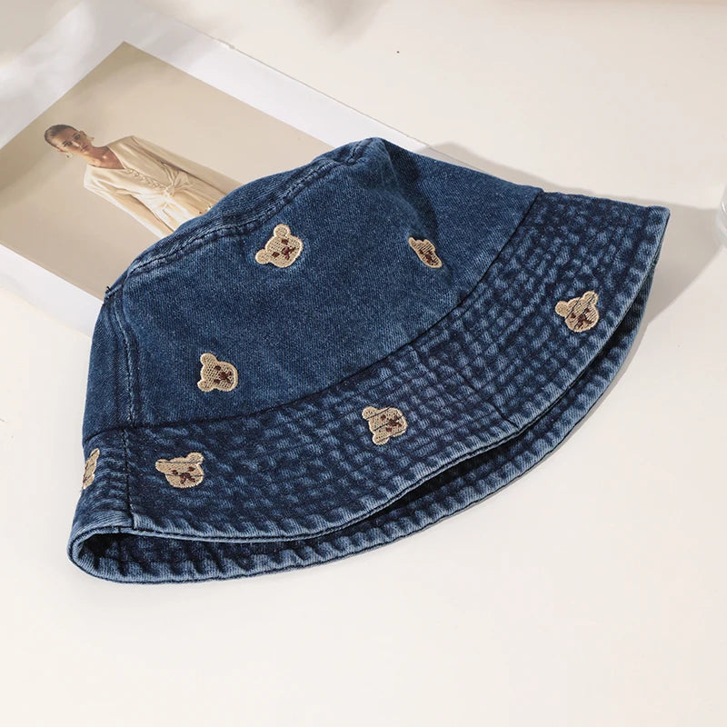 Retro embroidered cute fisherman's hat