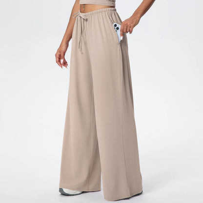 Quick Drying Wide Leg Yoga Pants Loose High Waist With Pockets and drawstring
