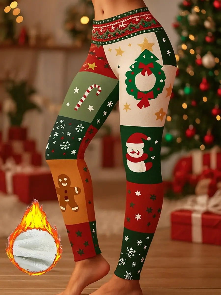 Christmas Leggings, Full Length Pants, Thermal Warm, Comfy and Stretchy