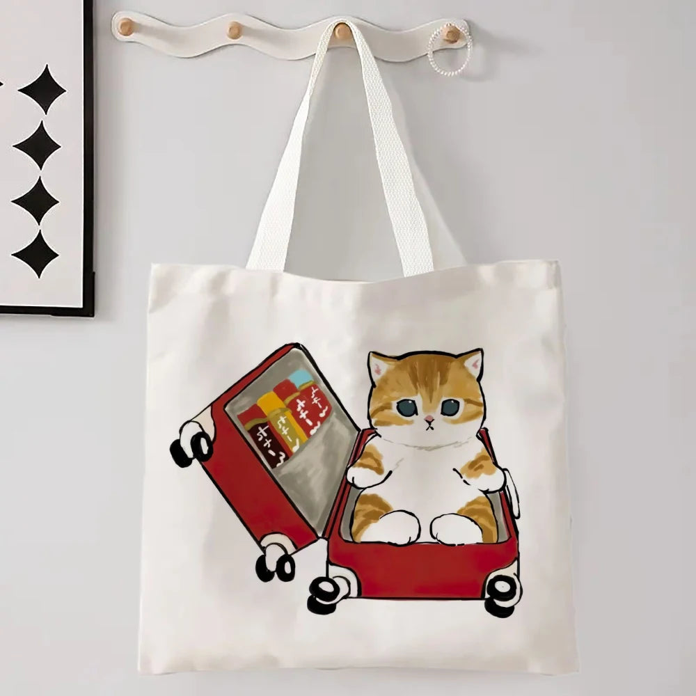 11 Designs of Cat Linen Shopping Bags, Large Capacity Shoulder Bags. Also great for Gift Bags