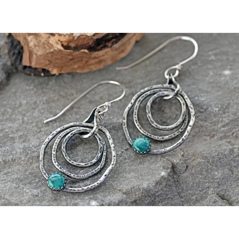 Retro Bohemian Turquoise in Circles Drop Earrings