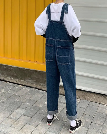 Sizes to 5XL...Retro Denim Overalls, Big Pockets, Loose Denim
