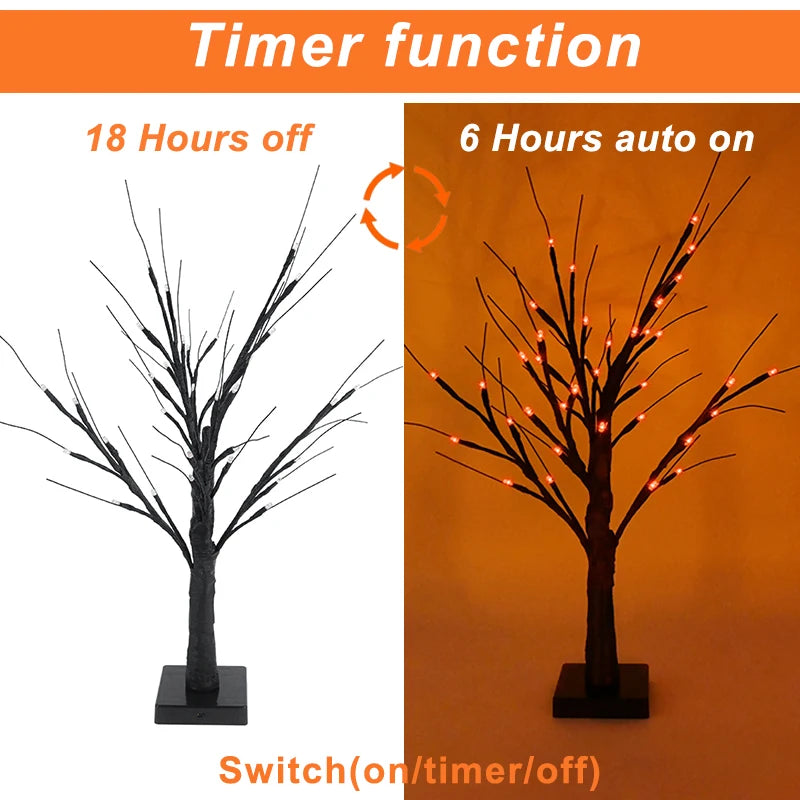 Halloween LED Birch Tree Light for Small Decorations.  Great to dis[play children's handmade Halloween items