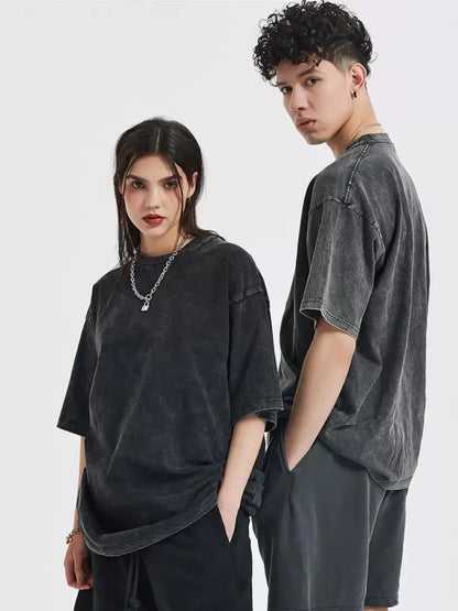 Cotton Washed T-shirt Casual Vintage Short Sleeve