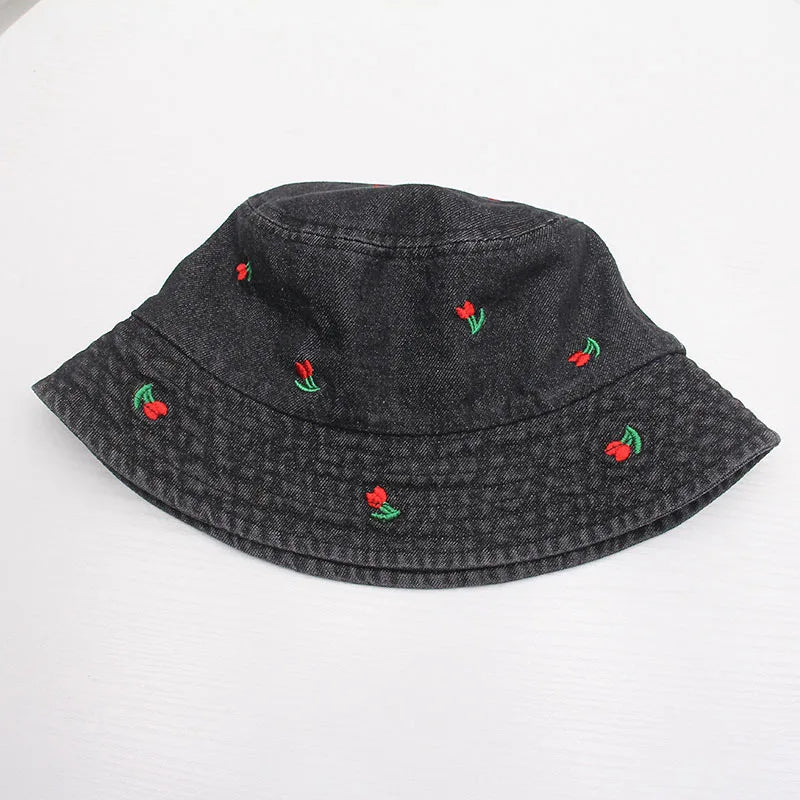Washed Denim Embroidered Watermelon, Bows, and Cherries to choose from in various colors!