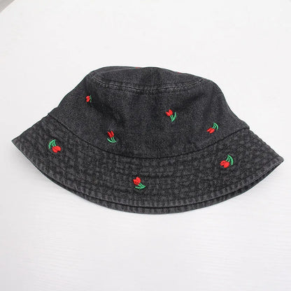 Washed Denim Embroidered Watermelon, Bows, and Cherries to choose from in various colors!