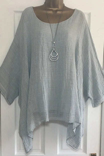 Batwing Sleeves Solid Color Loose O-Neck 3/4 Sleeve Casual in 7 Colors