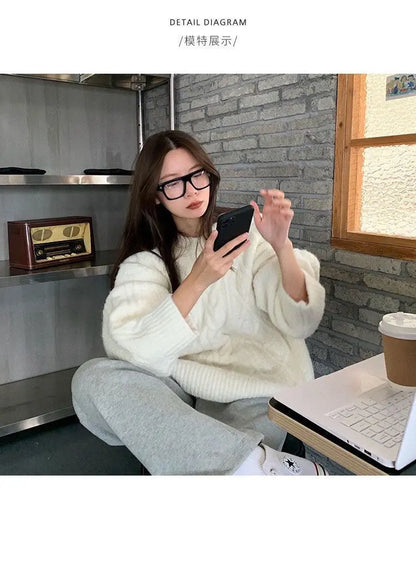 Thick Warm Cable Knit Oversized Pullover Sweater, 2 Colors
