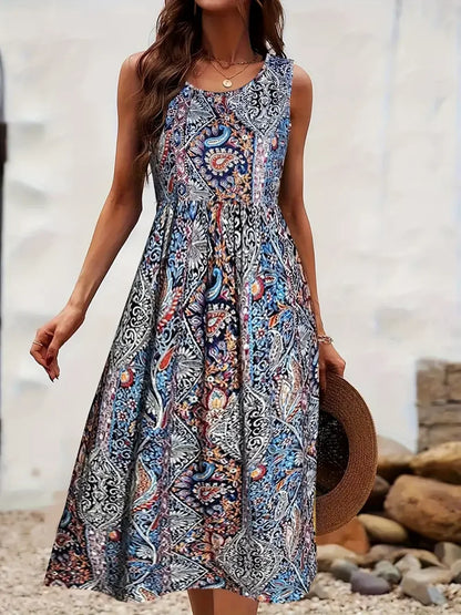 Casual Paisley Print Boho Dress with Tank Top, Knee Length