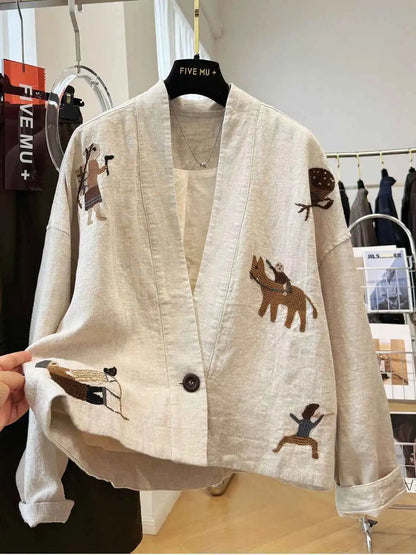 Heavy Embroidered Vintage Jacket Ethnic Style Loose Casual Shirt-Jacket for Spring/Fall Boho Chic