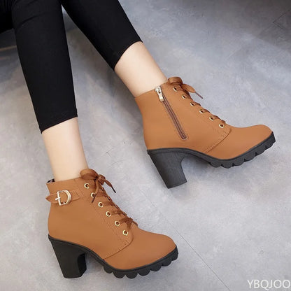 Versatile Lace-up and Zip-Up High Square Heeled Boots in a Variety of Colors