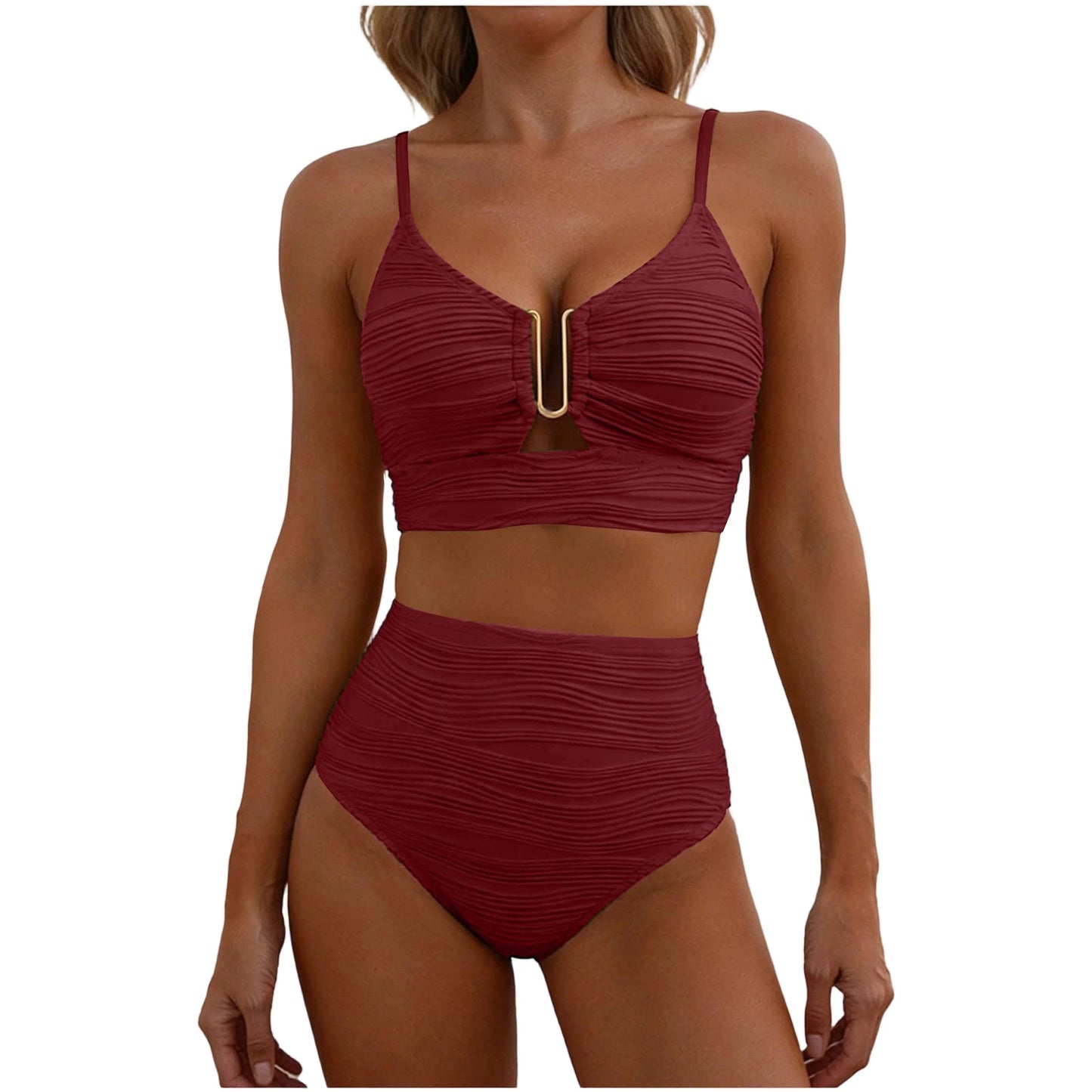 Sizes to XXL, 2 Piece Bikini,  Wire U Cutout in top,  High Waisted,  Variety of Colors