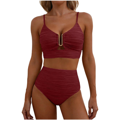 Sizes to XXL, 2 Piece Bikini,  Wire U Cutout in top,  High Waisted,  Variety of Colors