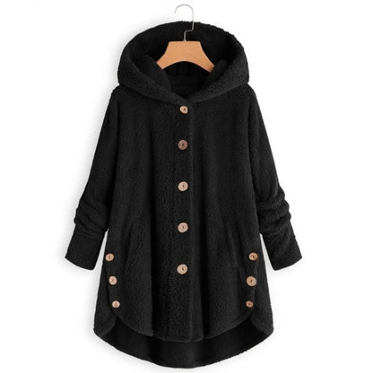 Winter Button Coat, Loose, Hooded, Plush Coat in 6 Colors