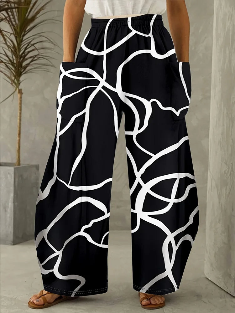 Plus Size to 5XL Casual Loose Long Wide Leg with Pockets Elastic Waist