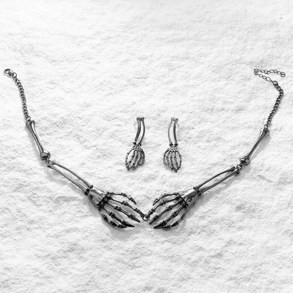 Halloween Skeleton Jewelry Gothic Skeleton Hands Choker and Earrings Set