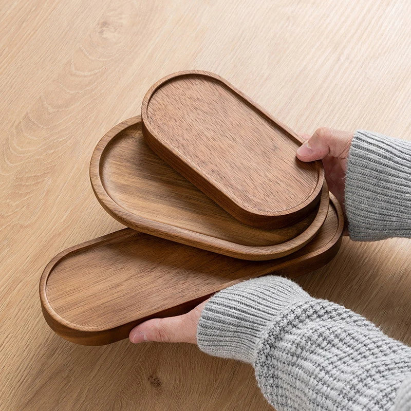 Solid Wood Food Tray Round Rectangle, Snack, Fruit,  Bread Board