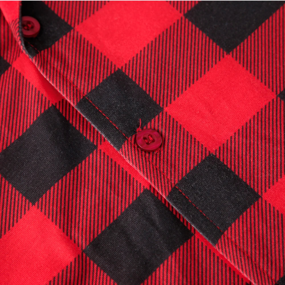 Christmas Family Pajamas Plaid Print Mother Father Kids Matching Full Sleeve, Button Shirt, Child's Set or Gown
