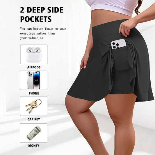 Sizes to 5XL  Pocketed Short Stretchy Knit Skirt, Shorts under Skirt