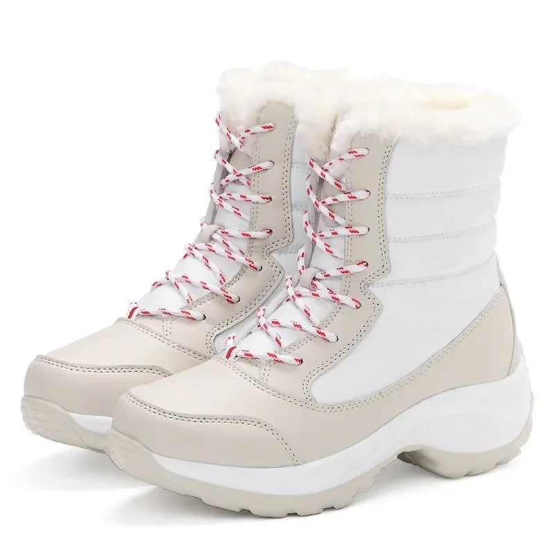 Lightweight Ankle Snow Boots with Slight Platform: Red and White, Tan and White, Navy, and Black
