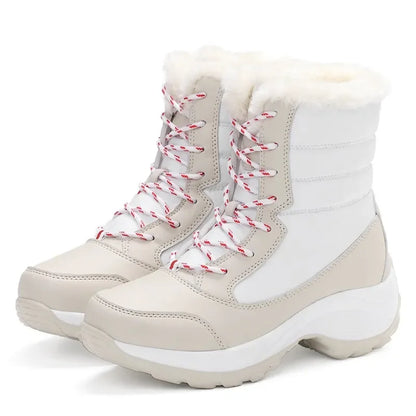 Lightweight Ankle Snow Boots with Slight Platform: Red and White, Tan and White, Navy, and Black