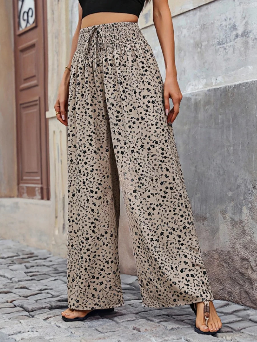 Sizes to 2XL Wide Leg Pants Boho Elastic High Waisted with Drawstring Loose Pants
