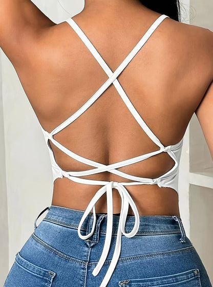 Sizes to 5XL Halter Top ties across back, tight at top, loose at bottom In Brown and White
