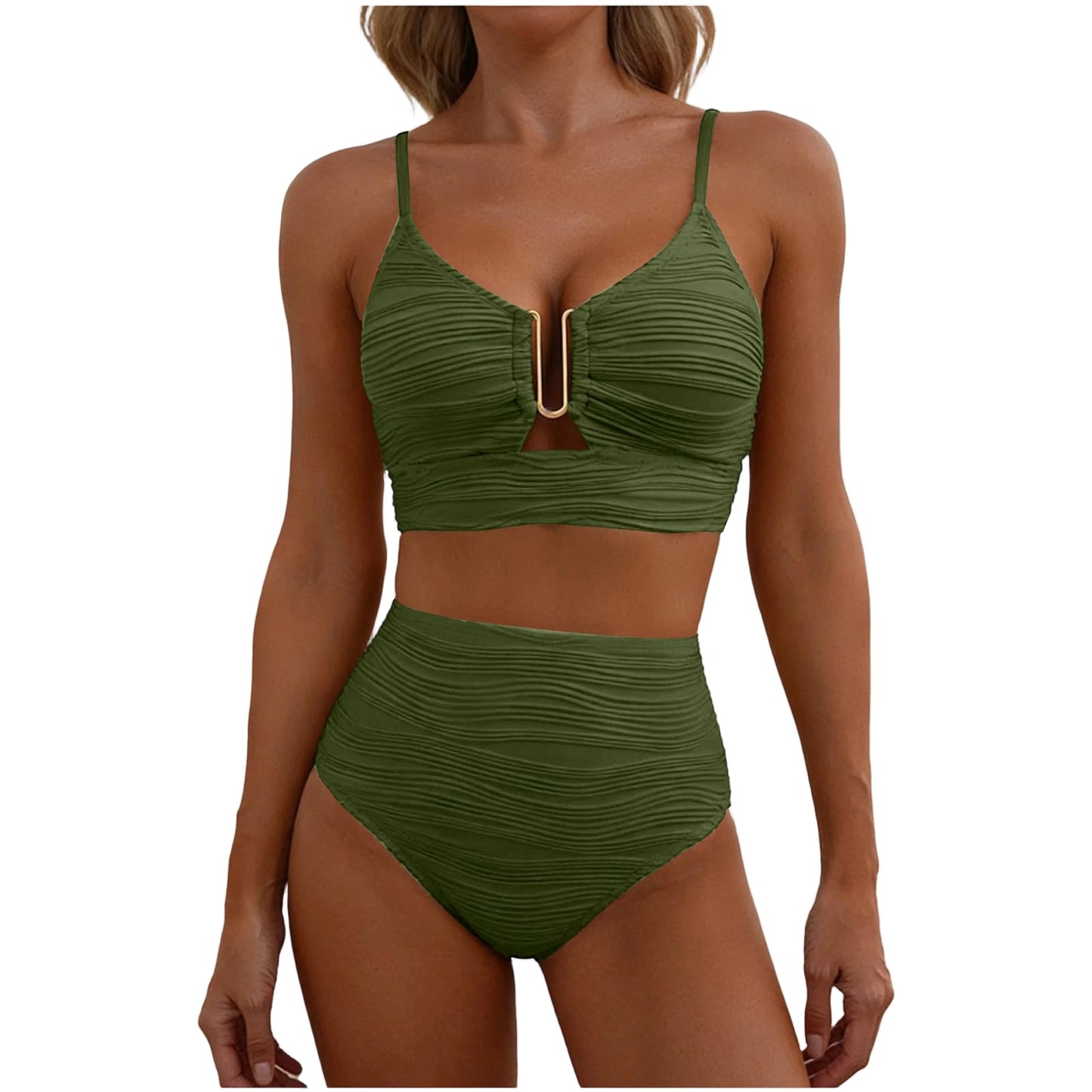 Sizes to XXL, 2 Piece Bikini,  Wire U Cutout in top,  High Waisted,  Variety of Colors