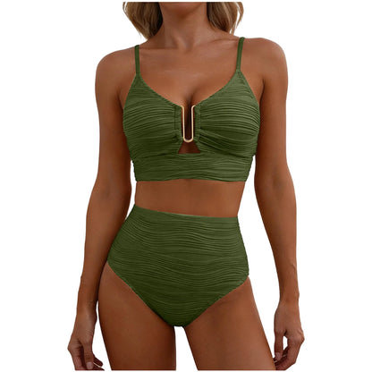 Sizes to XXL, 2 Piece Bikini,  Wire U Cutout in top,  High Waisted,  Variety of Colors