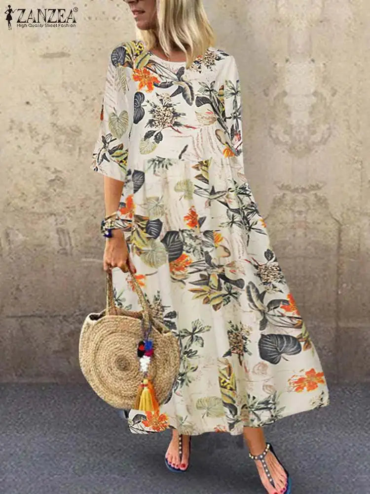 3/4 sleeve Bohemian Elegant Casual Oversized Caftan Dress. Various designs