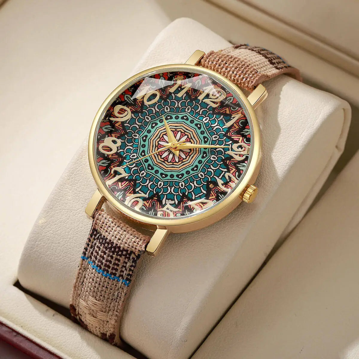 Boho Vintage Print, PU Strap, Quartz Watch (No Box) Various designs