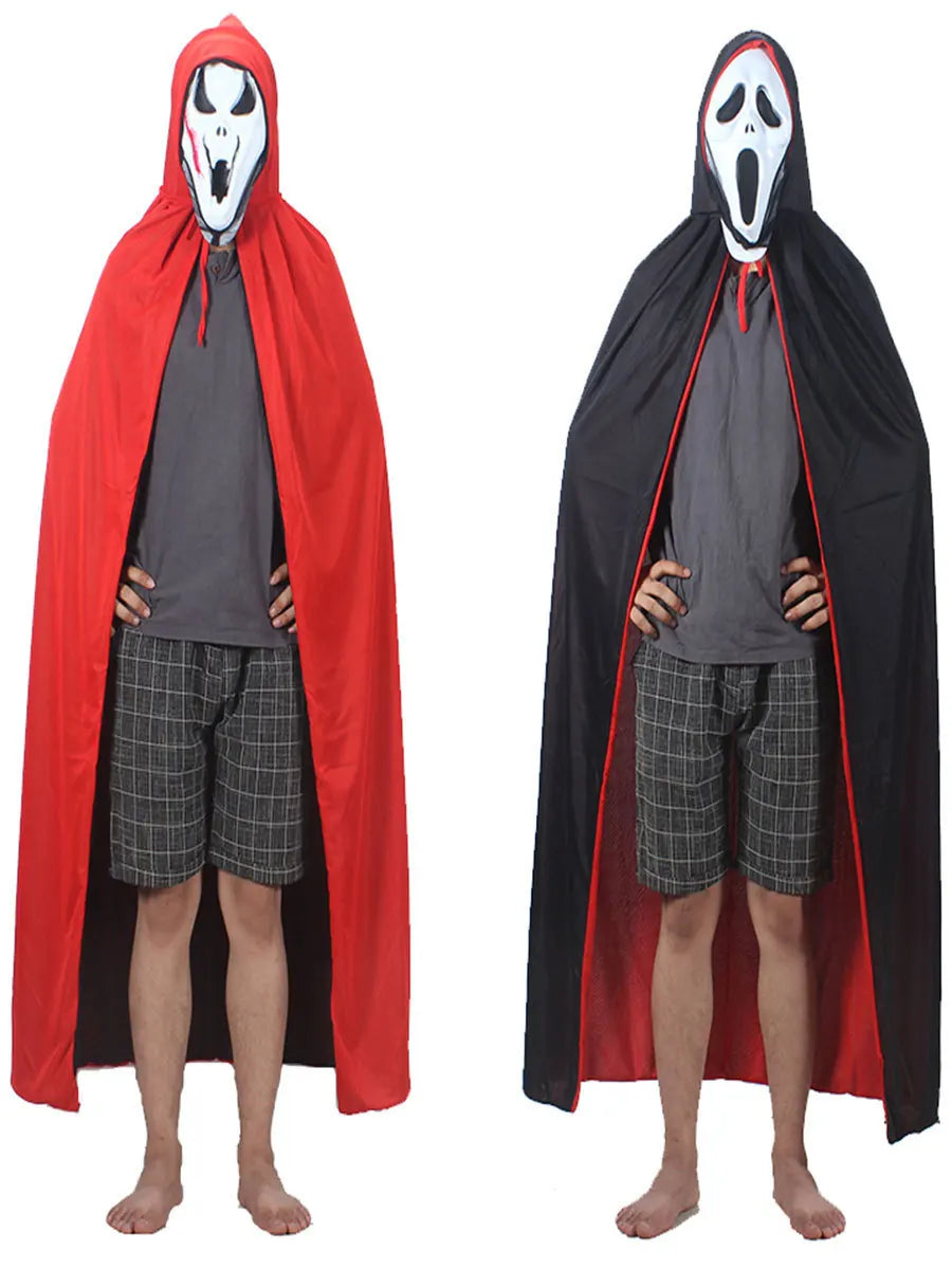 Halloween Women/Men's Hooded Cape Black and Red Reversible