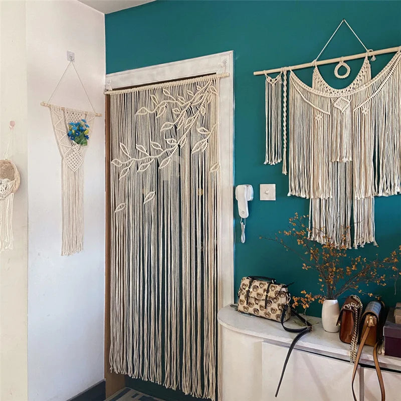 Hand-woven Macrame Cotton Tapestry Curtain, Wall Hanging Art Tapestry, Boho Decoration, Bohemian Wedding Backdrop Tapestry